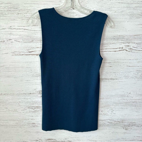 ST. JOHN Ribbed Scoop Neck Knit Wool Sweater Tank Top S Navy - Picture 4 of 5